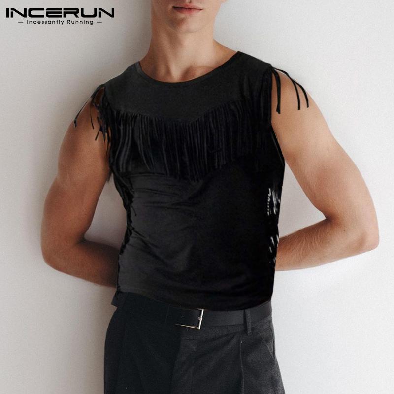 

INCERUN Летние мужские жилеты с кисточками-футболками без рукавов Slim Fit черного цвета