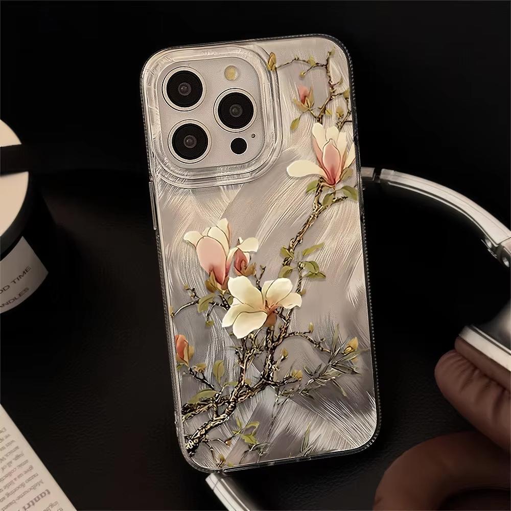 Soft Flower Aesthetic Phone Case For iPhone 17 16 15 14 13 12 11 Pro Max Plus 16E 17 Air XS Max X XR Shockproof Back Cover