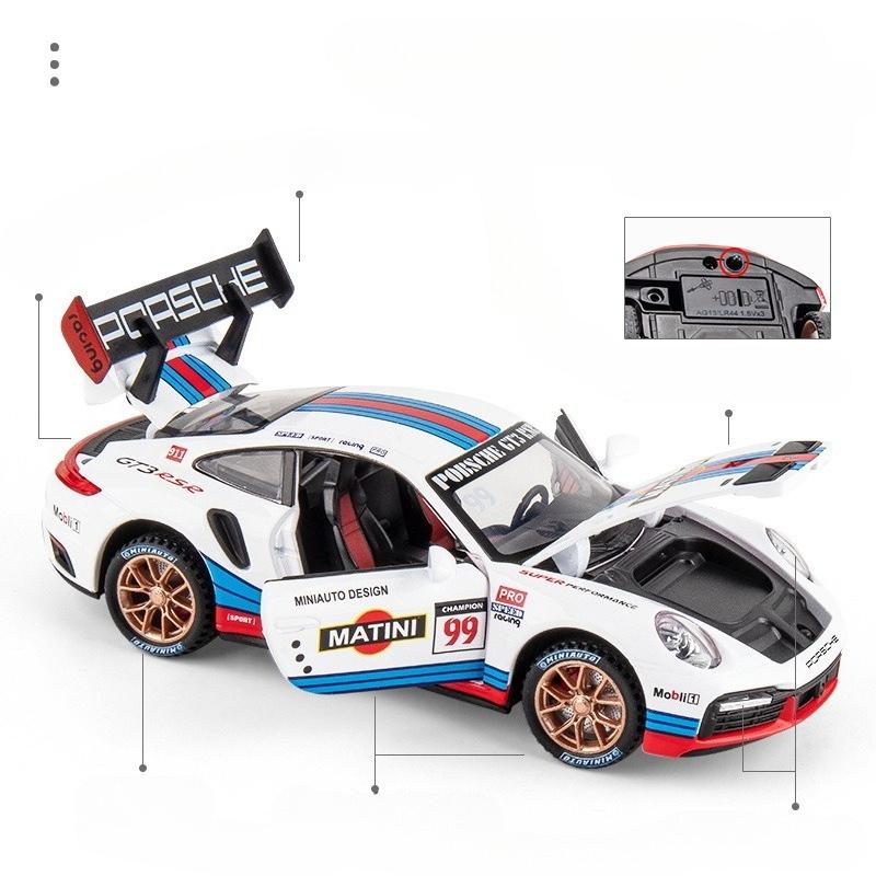 1:32 Porsche 911 GT3 RSR Track Version Alloy Sports Car Diecast Model Sound & Light Children Toy Collect Display Ornament Gift