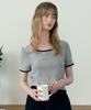 MIND BRIDGE WOMEN [W] U-Neck Striped Ringer Short Sleeve T-Shirt
