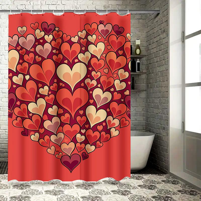 Romantic Multi-Heart Shower Curtain - Waterproof, Mildew-Resistant, Machine Washable for Valentine's Day Bathroom Decor