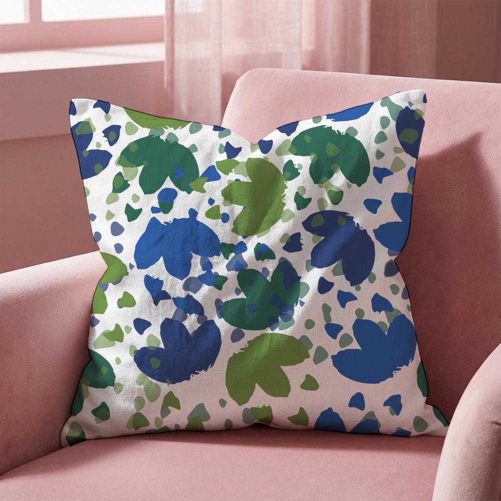 Blue Green Block Print Cushion Cover Multi-Scene Pillow Cover for Home & Car - Reversible, Soft & Durable for Daily Use