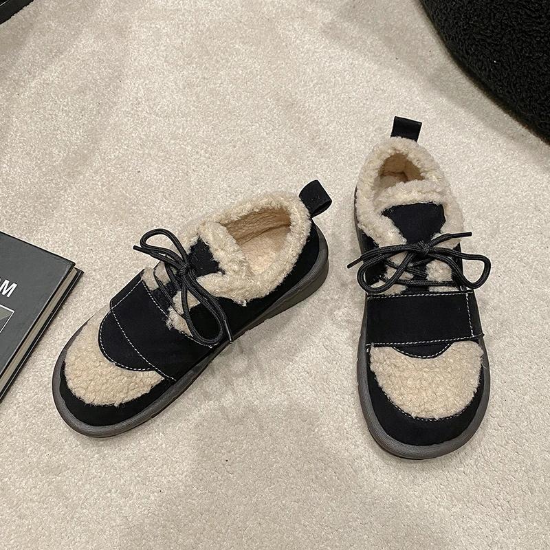 Cow Suede Basic Flats for Women 2024 Fashion Solid Casual Winter Ladies Shoes Lace-up Round Toe  Flats Zapatos Para Mujeres