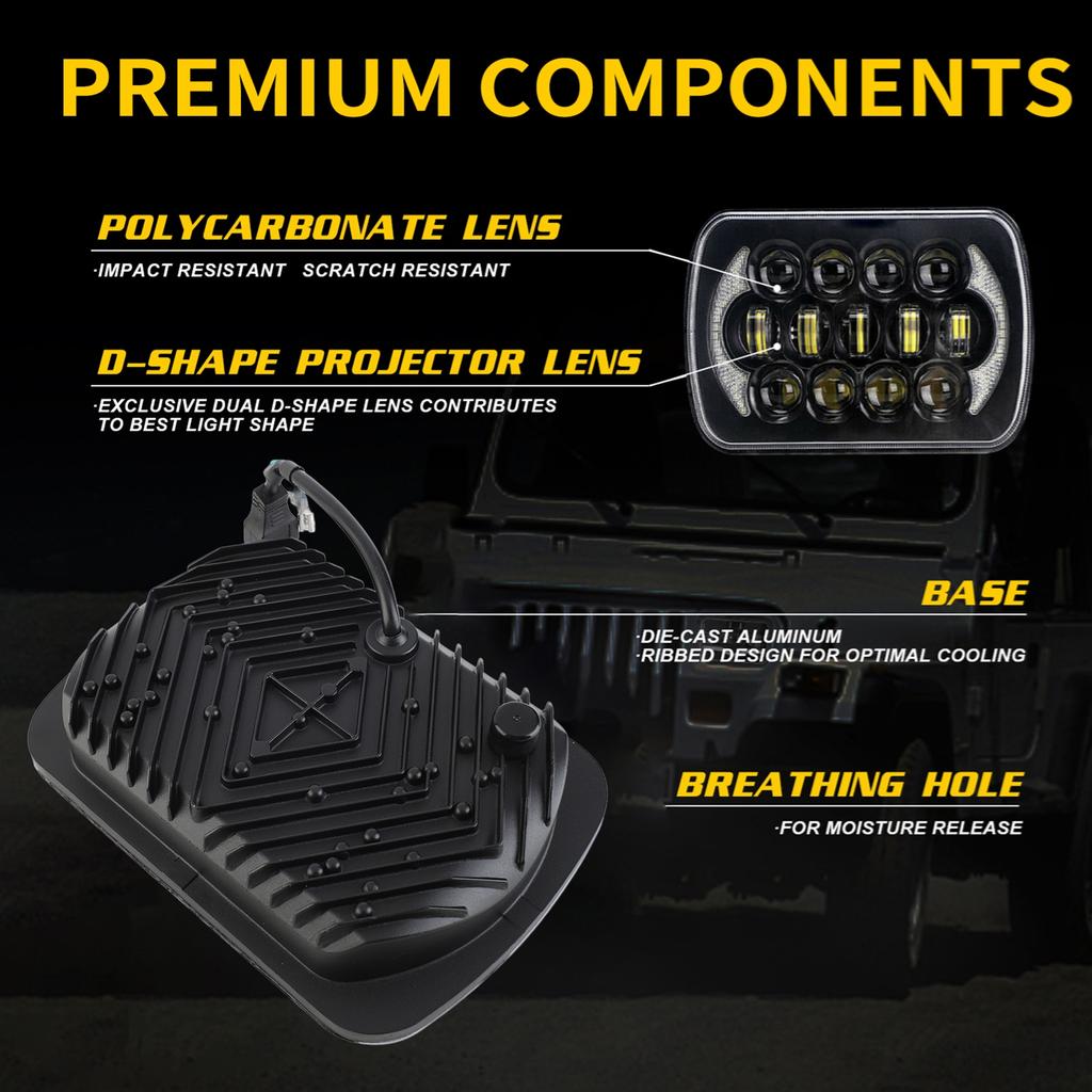 7inch LED Headlight 7x6 5x7 Inch   LED Headlamp with HighCelsiusLow Beam DRL Turn Signal 200W Bright