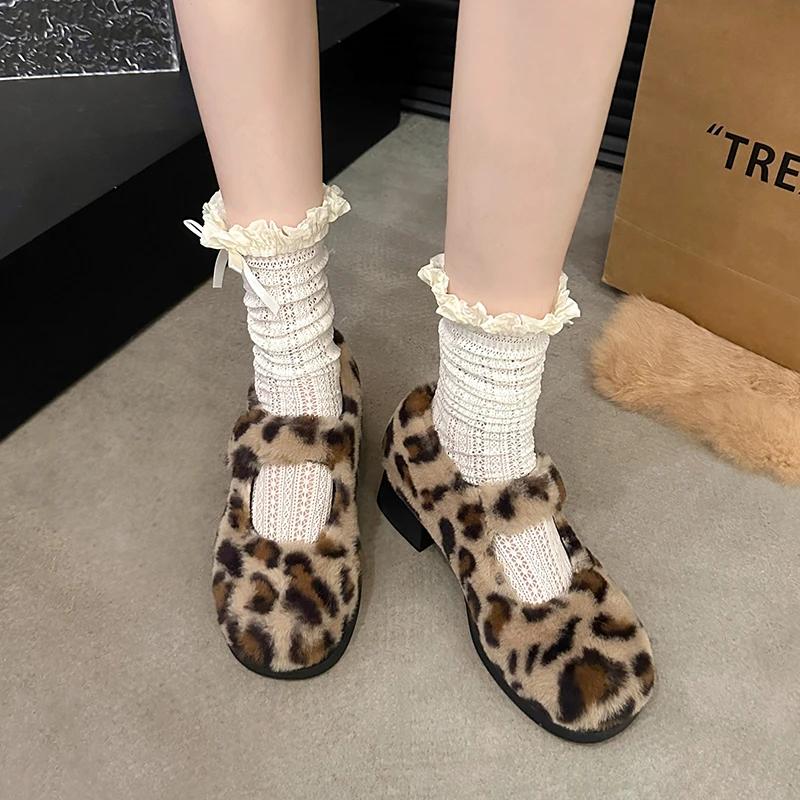 Fashion Winter Fashion Women's Boots 2024 New Sexy Shallow High Heels Women's Shoes Comfortable Thick Heels Leopard Print Pattern Shoes