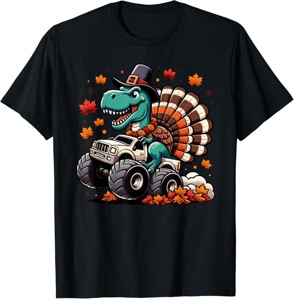 

Thanksgiving Shirts Boys Dinosaur T Rex Monster Truck Gift Unisex T-Shirt L