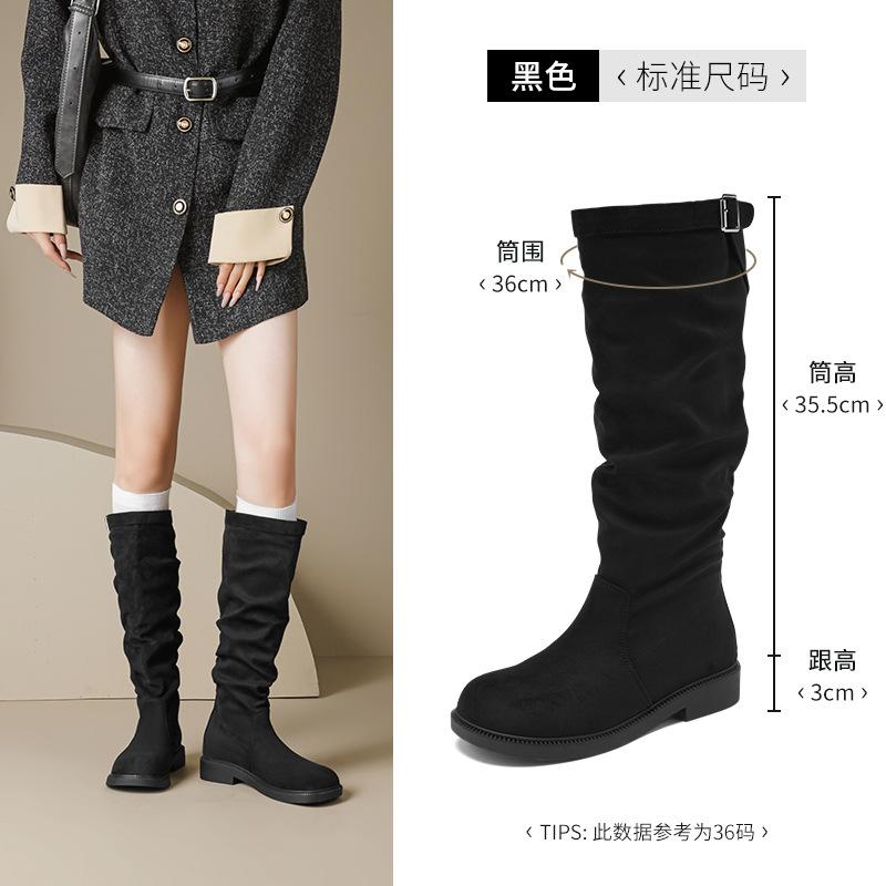 Augustine Boots New Autumn Tall British Style Black Knight Boots Retro Pile Boots
