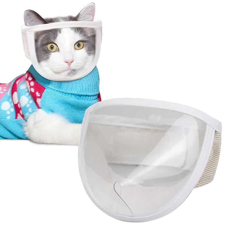 Cat Anti Bite Muzzle Breathable Pet Grooming Anti-Scratch Transparent Helmet Adjustable Kitten Mask for Nail Trimming Grooming