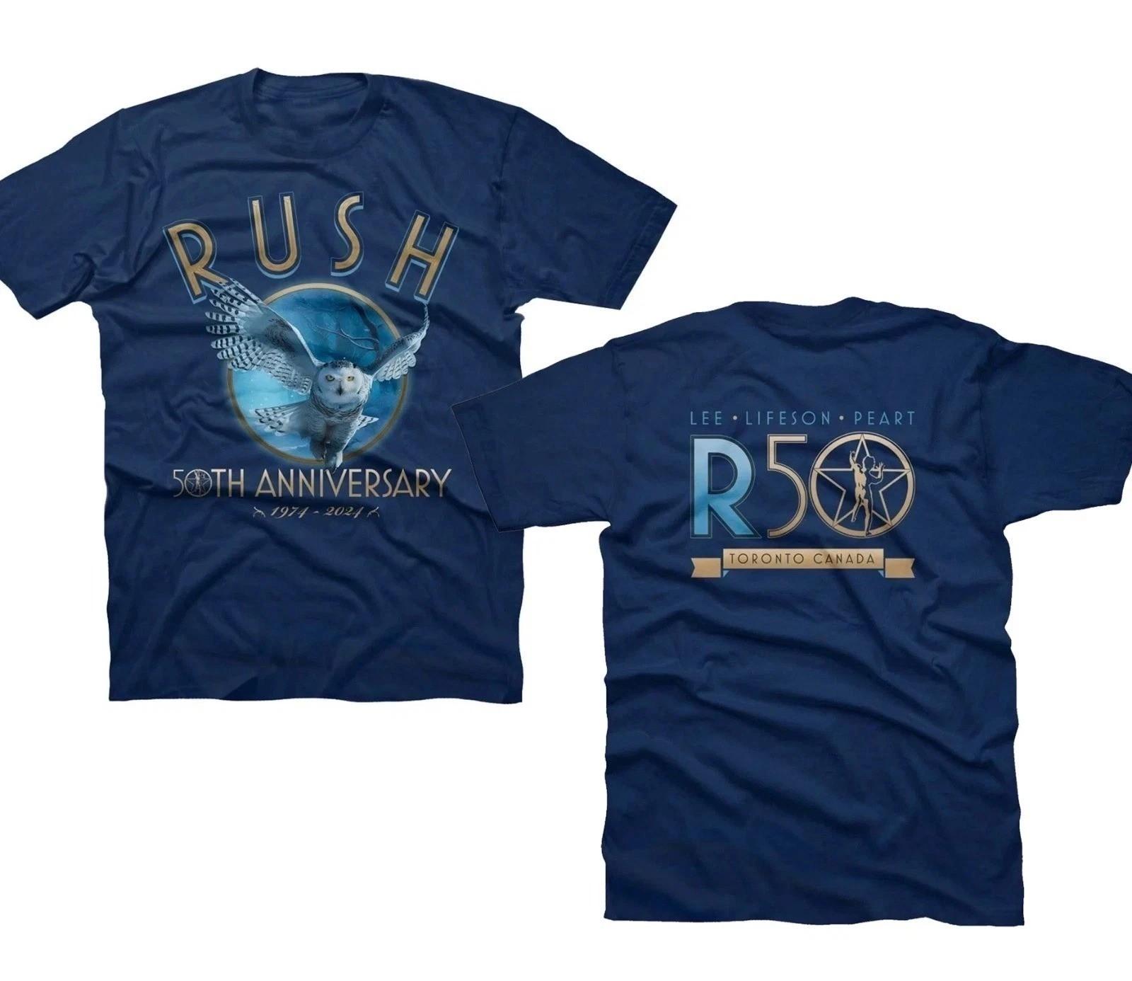 Rush 50th Anniversary 1974 2024 Toronto Canada 100% Cotton T-shirt Mens Womens Tees Top 3XL