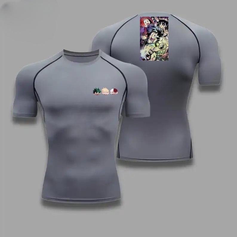 Graphic Compression Shirts Men Gym Workout Running Tshirt Summer Athletic Quick Dry Tees Tops Short Sleeve Rash Guard Tee for
