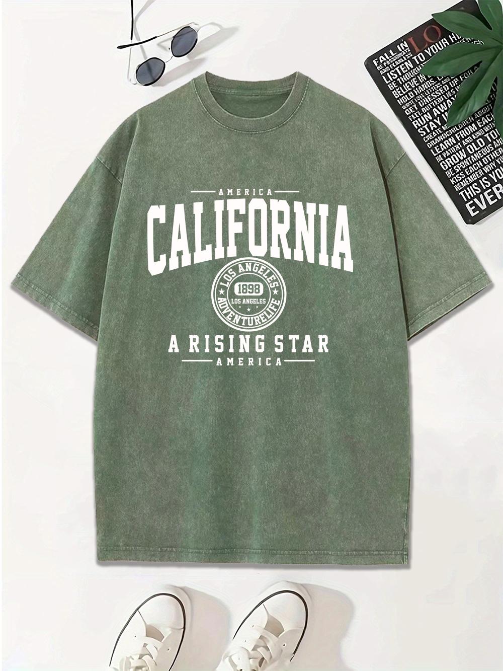 

California A Rising Star Prints Washed TShirt Women Cotton Oversized Tops ONeck Comfortable Distressed T Shirt Summer Clothes S
