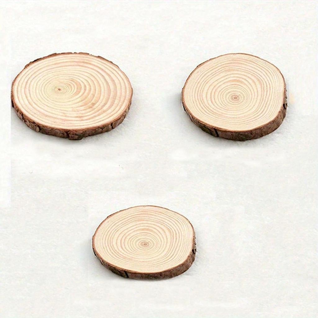 Natürliche Kiefernholz Untersetzer Rund Unbehandelte Holzscheiben Kreise mit Baumrinde Baumstammscheiben DIY Basteln Hochzeitsfeier Dekoration