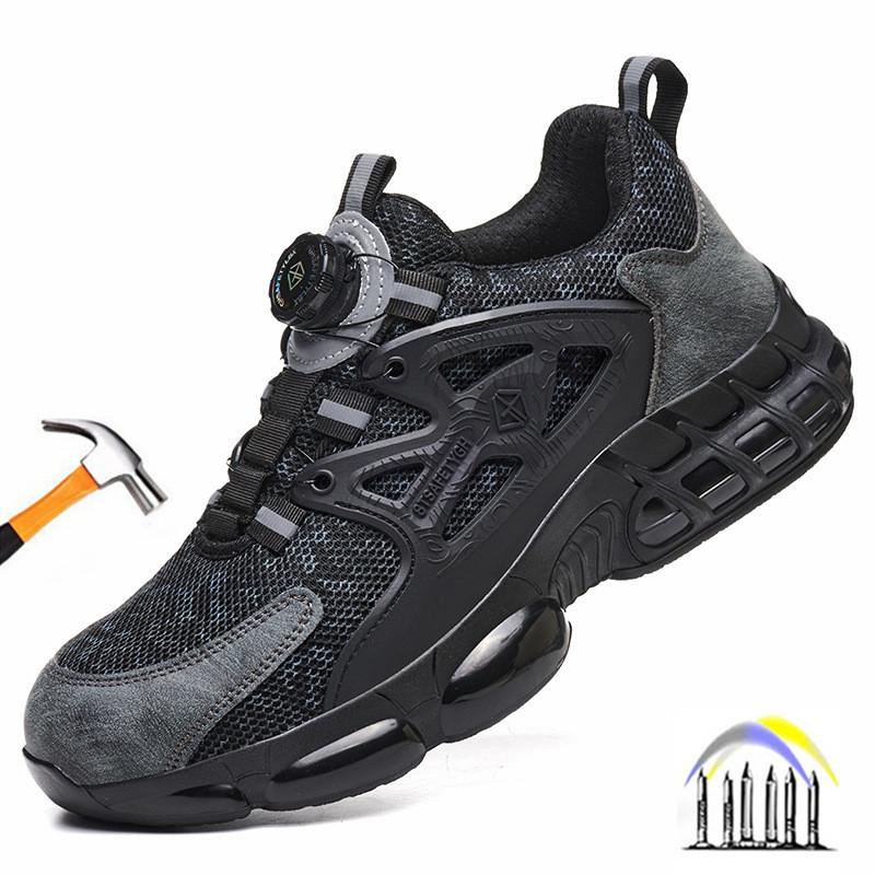 Steel Toe Shoes for Men Construction Site Safety Shoes with Rotary Button Puncture Proof Shoes Anti Puncture Safety Sneakers