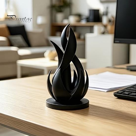 Elegante Schwarz-Weiß-Ornamente 3D-gedruckte abstrakte Flammen-Skulptur, modern-minimalistisches verdrehtes Kunstwerk, zeitgenössisches Büro-Regal-Accessoire, Statue