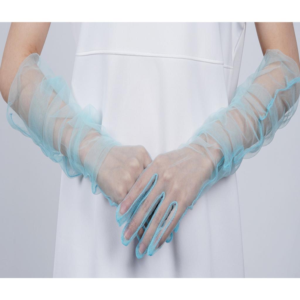 1pair Long Meshes Gloves Elegant Bridal Mittens Transparent Women Gloves for Bride and Bridesmaids