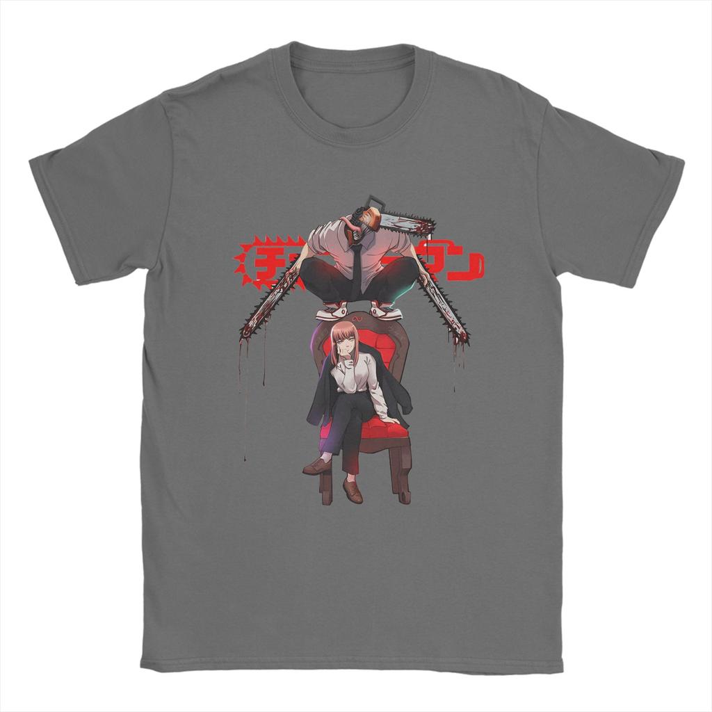 Men T-Shirt Denji And Makima Chainsaw Man Japanese Anime Vintage Pure Cotton Tee Shirt Short Sleeve T Shirts Clothing Plus Size