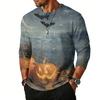 Men Casual Halloween Print Crew Neck Raglan Three Quarter Sleeve Shirt Lightweight Breathable Top for Everyday Wear