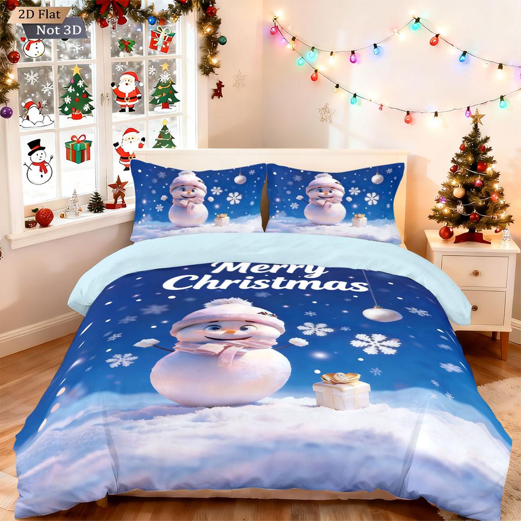 Comforter 3Pcs Merry Christmas Cute Snowman Printed Quilt Set Multi Size Bedrooms Dormitory Bedding Holiday Decoration Machine Washable