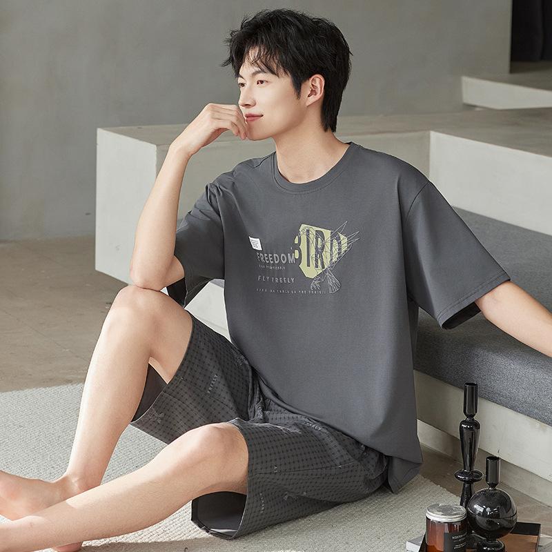 Pajamas Men's Summer Cotton Short Sleeve Shorts 1011 New Summer Thin Outer Wear Men's Large Size Loungewear Set