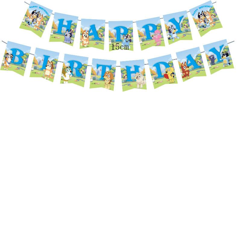 Bluey Birthday Party Supplies Disposable Tableware Set Cups Napkins Plates Hanging Swirls Banner For Boys Kids Party Decoration