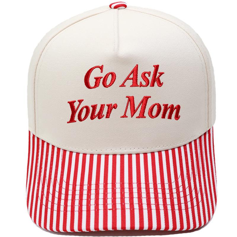 Go Ask Your Mom Embroidery Truck Driver Baseball Cap Color Matching Fun Men's and Women's Casual Sun Hats