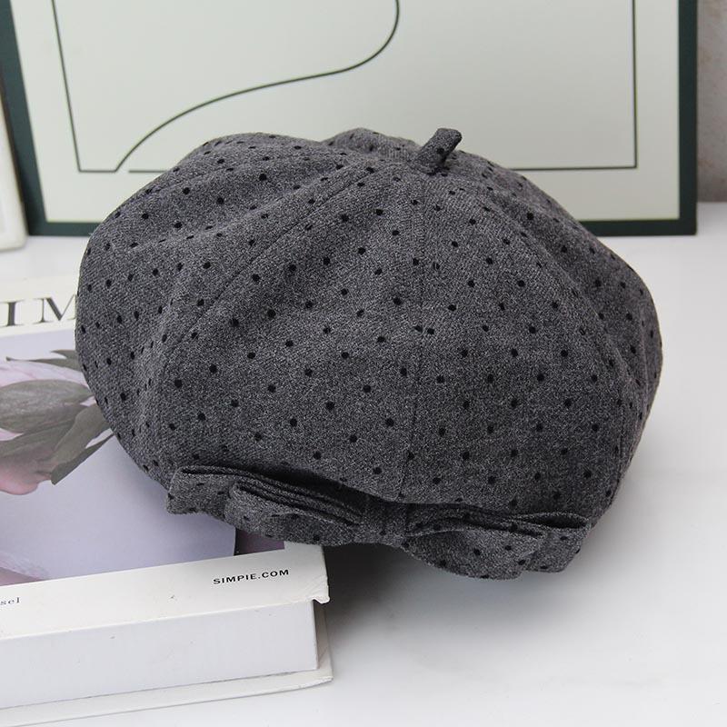 Bow Beret Women's Autumn and Winter Big Head Circumference Retro Dot Painter Hat Showing Face Small Star Anise Bud Hat