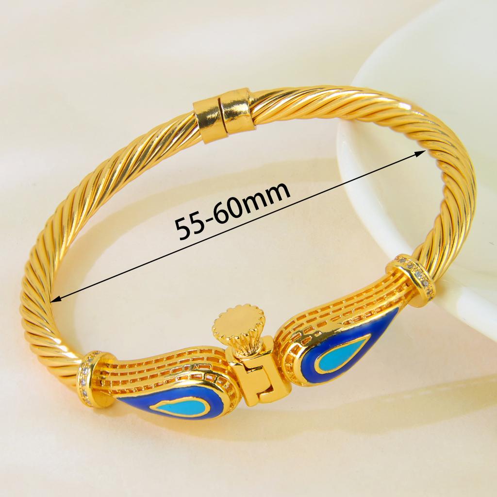 Ethiopia Classic Turquoise Bracelet 21k Gold Plated Dubai Charm Opening Bangles Oman Women Bridal Wedding Party Jewelry