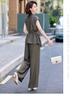 Chic Chiffon Suit: Round Neck Top & Wide-Leg Pants for Women 2026