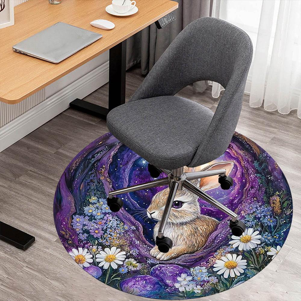 1pc Bunny Garden Round Chair mat Area Rug - Non-Slip, Floor Mat for Office, Bedroom, Ideal home decor Christmas Gift p0811464
