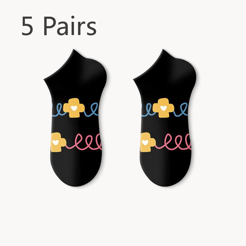 5 Pairs of Women's Summer Thin New Non Slip with Shallow Mouth Boat Socks