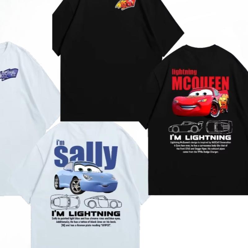 Summer New Lightning Mcqueen and Sally Printed Couple Tshirt Sally and Mcqueen Casual Unisexs Womens Tshirt Casual Tops