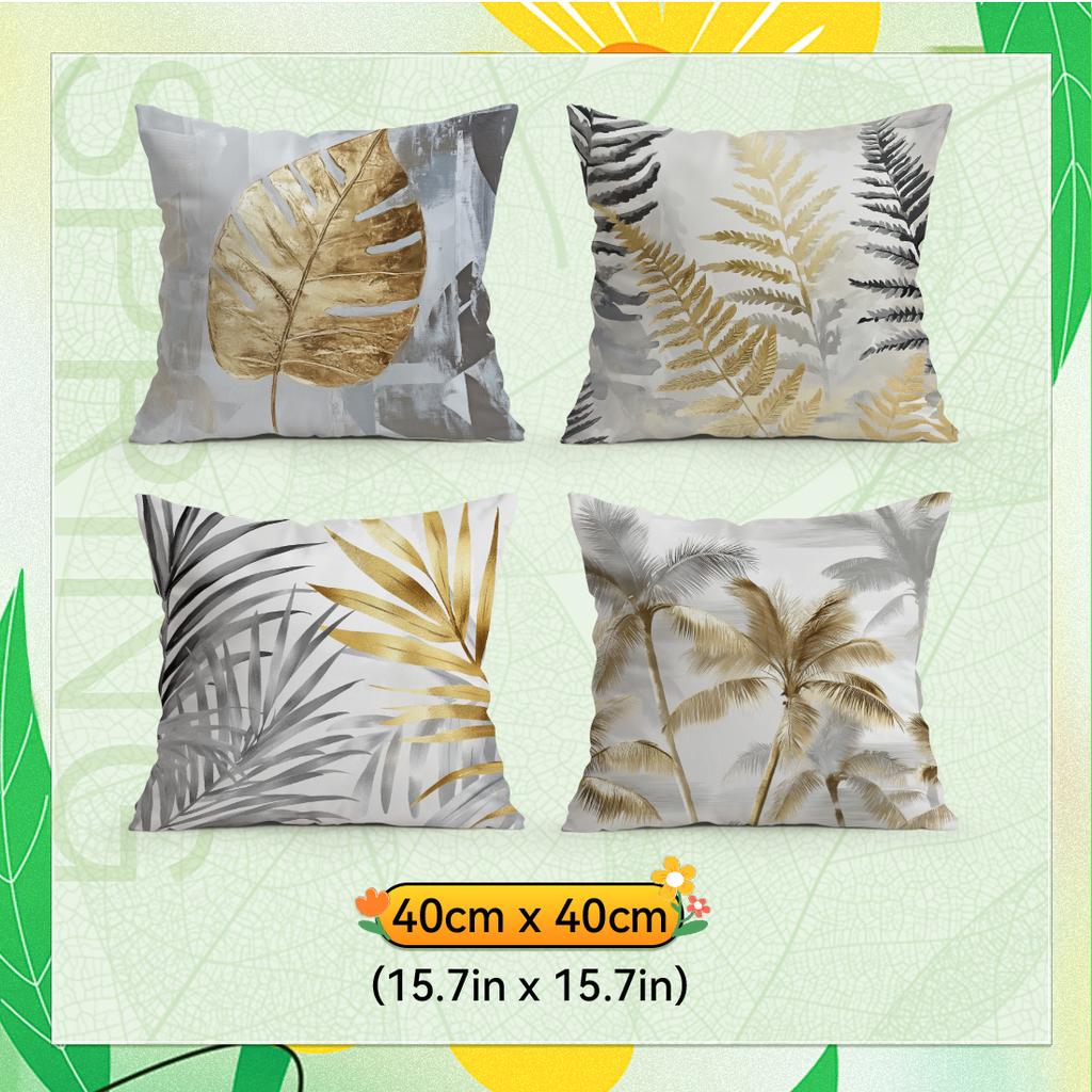 Vintage Gray And Gold Leaves Cushions Pillowcase Polyester Cushion Cover Throw Pillow Pillowcover Home Car Sofa Decor