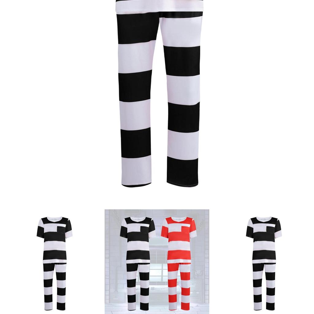 Halloween Prisoner Costume For Adults With Polyester Striped Jail Uniform For Cosplay And Stage Performances