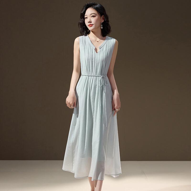 Women s Sleeveless V-Neck A-Line Midi Dress M