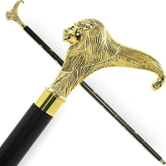 Solid Brass Lion Head Vintage Designer Wooden Walking Stick Cane Antique Gift
