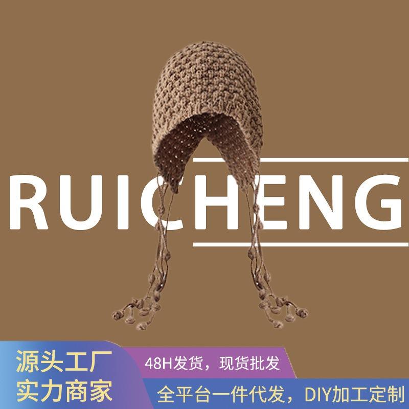 Sweet and cute little red knitted hat children autumn and winter red festive ear protection warm trendy baotou wool hat