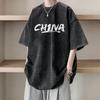 Vintage Washed Black Death Metal Style Thorn Letter Print T-Shirt  Gothic Streetwear Oversized Short Sleeve