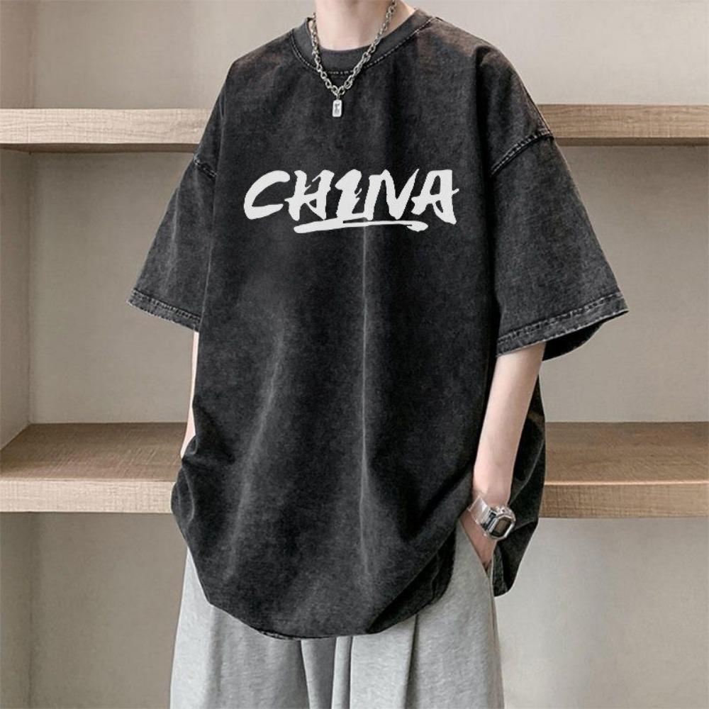 Vintage Washed Black Death Metal Style Thorn Letter Print T-Shirt  Gothic Streetwear Oversized Short Sleeve