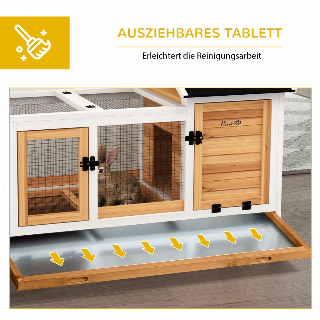 Wooden Rabbit Hutch, Guinea Pig Cage, with Removable Tray, Wheels - Yellow