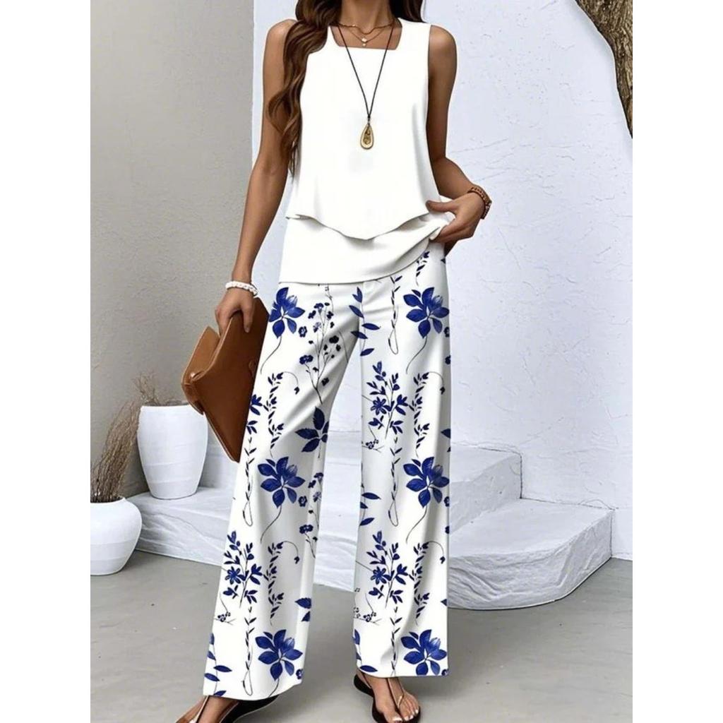 Novedades de Primavera y Verano, Conjuntos Casuales, Estampados de Moda, Ropa de Mujer sin Mangas, Chalecos de Doble Capa, Colores Lisos, Conjuntos Estampados