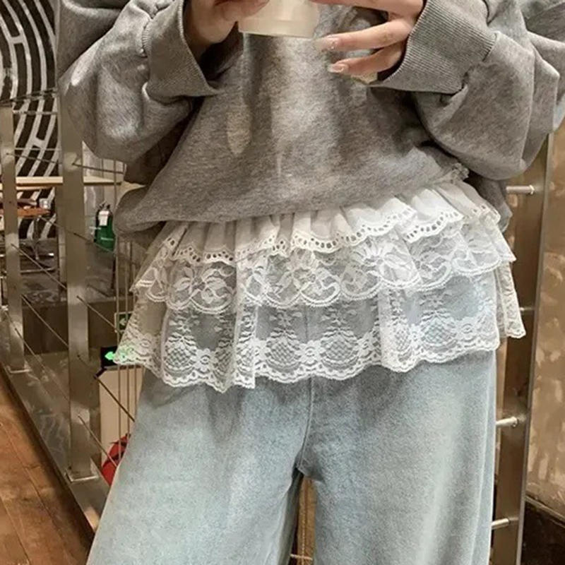 Damenmode Ballettspitze Überrock Koreanischer Stil Lagenlook Wickel Durchsichtig Tanz Minirock Furzvorhang