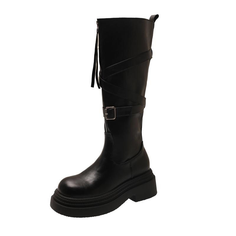 Belt Buckle But Knee Boots Women's 2025 Autumn and Winter British Style Thin Maillard Thick-soled High Knight Boots