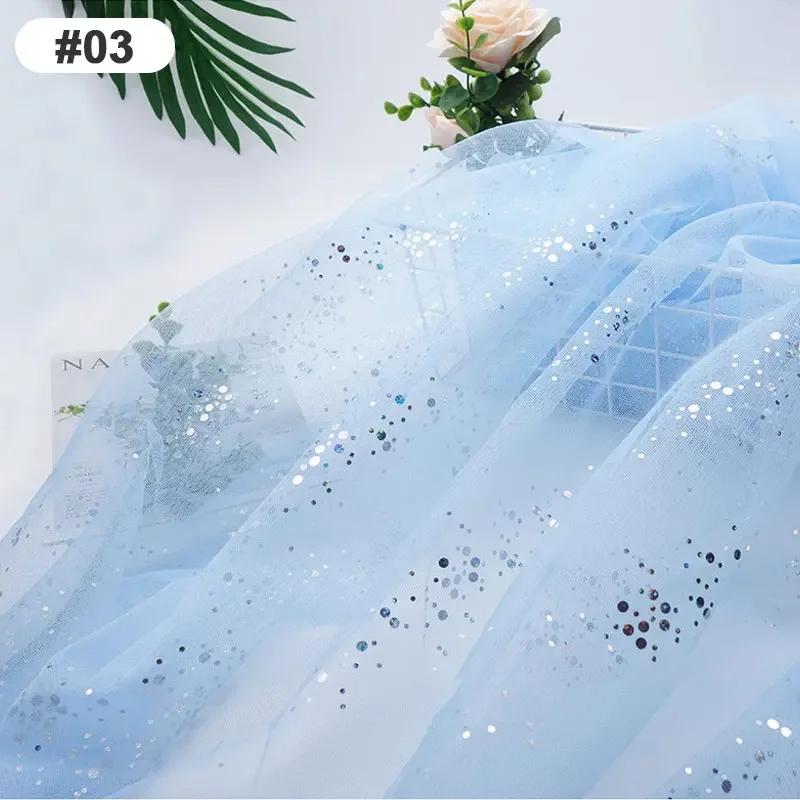 Solid Color 100x160cm Soft Shiny Sequins Tulle Fabric Galaxy Style for Wedding Party Dress Shirt Decor Sewing Material Etc