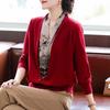 Mid-Aged Women's Autumn/Winter V-Neck Faux Two-Piece Knit Cardigan