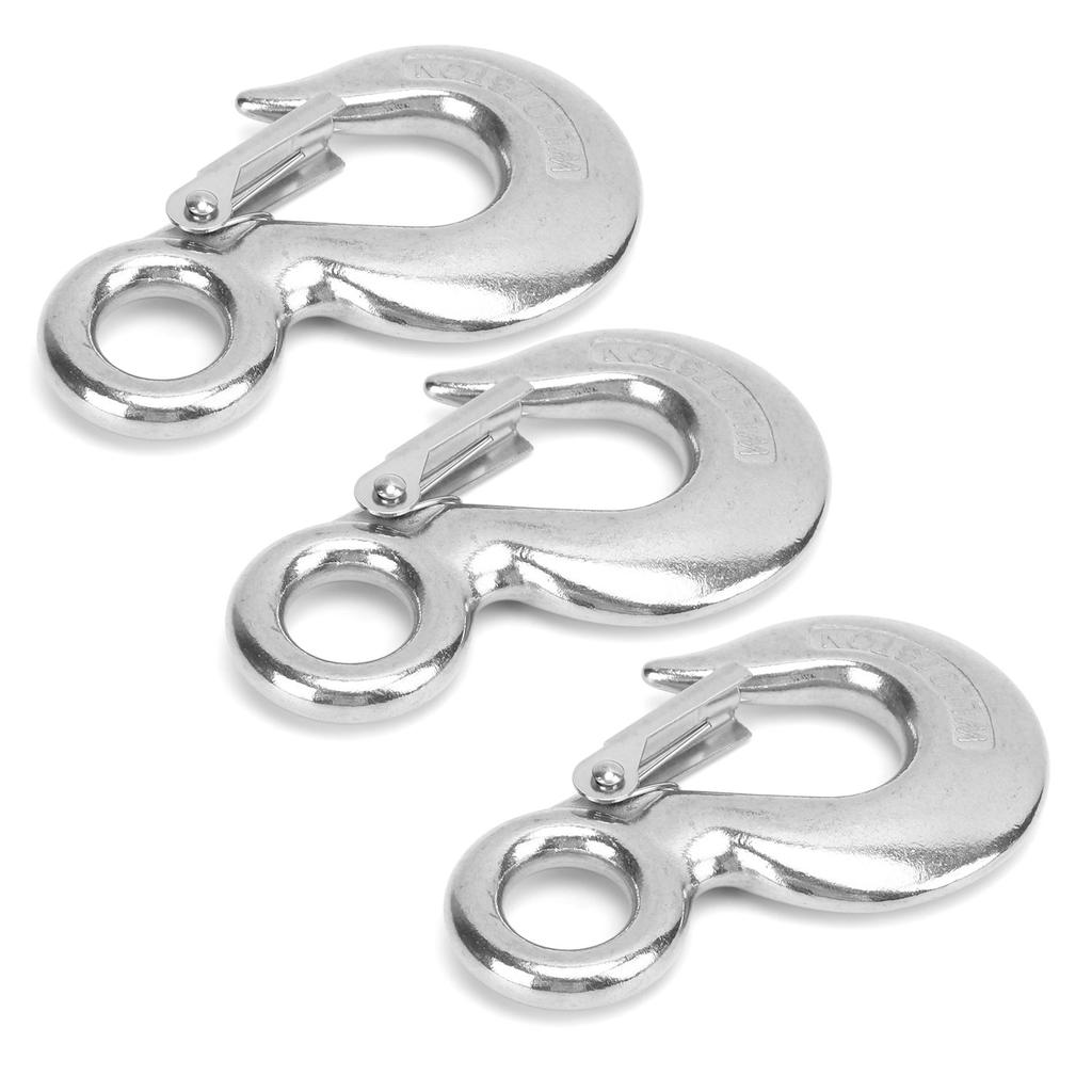 3pcs Eye Slip Hook with Safety Latch Stainless Steel Marine Lifting Eye Hoist Sling Hook0.75T