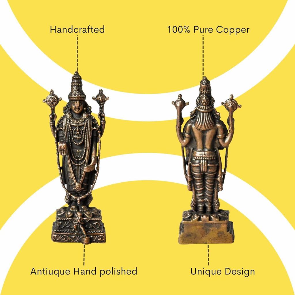 2.8-Inch Handmade Copper Balaji Idol with Garuda Special, Patina Antique Finish