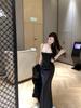 Elegant Black Mesh Sleeveless Fishtail Formal Dress - French Retro Knee-Length for Women