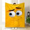 A Smiling Yellow Face with Large Blue Eyes and Raised Eyebrows. for All Seasons Blanket Lunch Break Throw Gift