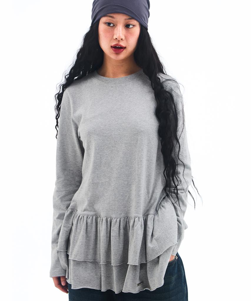AMES-WORLDWIDE Frill Layered Longsleeve Tee Gray