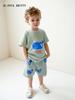 European Boys' Summer Set: Cute Whale Print, Round Neck, Short Sleeve, 2-Piece Outfit